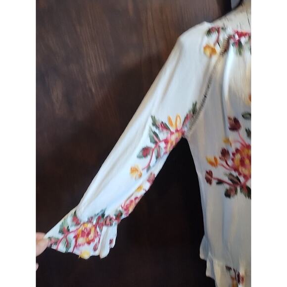 Liv Los Angeles Womens Medium Gauze Top White Embroidered Floral Boho Peasant - Picture 5 of 6